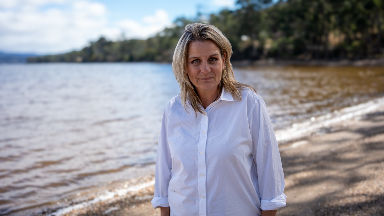Annica Larsdotter standing by the water in Cygnet, Tasmania